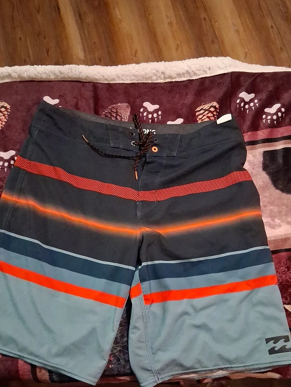 Billabong Men’s Navy, Light Blue & Orange Striped Board Shorts